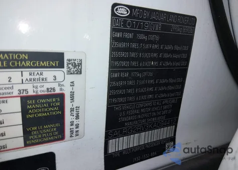 2019 Land Rover Discovery Se from USA, damaged, VIN SALRG2RV3KA094412